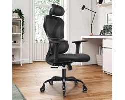 FelixKing Ergonomische Bureaustoel, Rubberen Wielen voor Houten Vloeren, Draaibare Bureaustoel voor Thuis, 3D Verstelbare Armleuningen en Hoofdsteun, Kantelbaar, Zithoogte Verstelbare, Hoge Rugleuning Computerstoel met Lendensteun, Thuis Gamingstoel