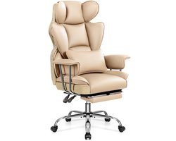 FelixKing Ergonomische kantoorstoel-PU leer-Verstelbare rugleuning-Met voetbank-donkerbeige