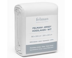 FELMAN® JERSEY Hoeslaken – Wit – 180x200/200x220 cm – Stretch – Fitted Sheet 100% Katoen - tot 35cm matrasdikte – voor Boxspring - Waterbed