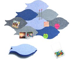Felt bord 30 x 16 cm - Pak van 8 kurk bord met vishaak vorm - Muur kurk voor notities en foto's - Decoratieve muurkurk met 20 duimspijkers