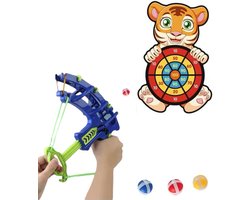 FEMUR Boogschiet-set - Boogschieten voor Kinderen - Kinderspeelgoed - Spelend Leren - Pijl en Boog Speelgoed - Montessori - Inclusief Boog, Doel en Balletjes - Tijger