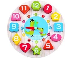 Femur Oefenklok - Kinderpuzzel - Houten Puzzel - Kinderpuzzels 3 jaar - Puzzel 3 jaar - Houten Speelgoed - Houten Blokken - Klokkijken leren - Wekker Kinderen - Kroko Loko