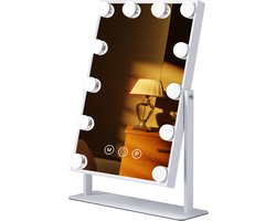 FENCHILIN Hollywood make-upspiegel - 360 graden Gratis Rotatie - Slim aanraakscherm - Drie Licht Instellingen - Desktop make-upspiegel - 30cm x 41cm Wit can