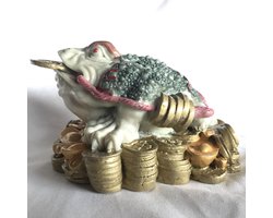 Feng Shui Yuan Bao kikker met munt goud groene kleur 11x15x8cm