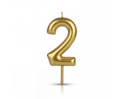 Fenglin Party - Gouden Cijfer Kaars 2 – 9 cm – Luxe Taartkaars – Verjaardag & Jubileum Decoratie