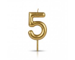 Fenglin Party - Gouden Cijfer Kaars 5 – 9 cm – Luxe Taartkaars – Verjaardag & Jubileum Decoratie