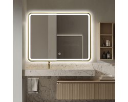 FENOMÉ Badkamerspiegel mat goud met geïntegreerde LED verlichting én verwarming - Badkamer Spiegel - Spiegel Badkamer - Spiegel Douche - Verwarming Anti Condens - 70 x 90 cm [Oslo]