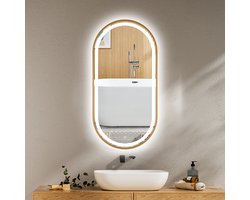 FENOMÉ Tokio Badkamerspiegel 60cm x 80cm Goud spiegel met LED verlichting incl. spiegelverwarming – Dimbaar - ovaal
