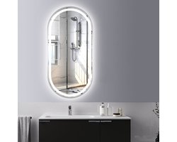 FENOMÉ Tokio Badkamerspiegel 60cm x 80cm Zilver spiegel met LED verlichting incl. spiegelverwarming – Dimbaar - ovaal