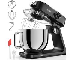 Fentic Keukenmachine 1800W, 7l RVS Mengkom, Keukenrobot met Alunimium Behuizing, Incl. Menghaak, Garde, Deeghaak en Extra Accessoires, Met Timer en 10 Snelheden