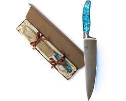 Ferberzi Professioneel Koksmes - 20 cm - Ergonomisch Keukenmes - Mes - Luxe Geschenkdoos - Blauw