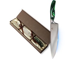 Ferberzi Professioneel Koksmes - 20 cm - Ergonomisch Keukenmes - Mes - Luxe Geschenkdoos - Groen