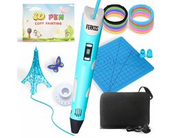 Ferkos - 3D Pen Starterspakket XXL - 50m Filament Vullingen - 10 Kleuren - Opbergcase - Tekenmat - Tekenboek - Vingerbeschermers - Knutselen Jongens & Meisjes - 3D Pennen - Blauw