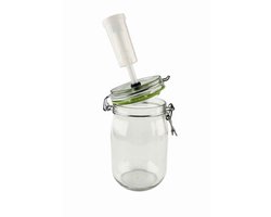 FERM fermentatiepot met waterslot, fermentatieklem én unieke FERMentatiering - Kimchipot - Zuurkoolpot fermentatieset - glazen beugelpot met waterslot - 1140ml - voedselveilig fermenteren