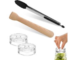 Fermentatie set met 25 cm vijzel, 2 glazen gewichten en RVS tangen voor kimchi en zuurkool maken