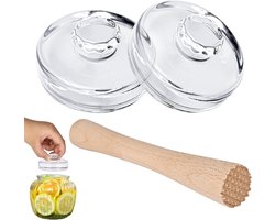 Fermentatiegewichten set met 2 glazen gewichten (7 cm), druksteen en opening voor overtollige vloeistof, ideaal voor het fermenteren van groenten en fruit