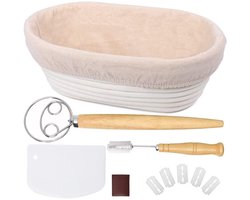 Fermentatiemandjes - 11stuks - Broodfermentatiemandjes - 25x15x8,5 cm - Ovale broodfermentatiemandjes - Rietmandjes - Inclusief deegschraper en siliconenborstel - Geschikt voor het fermenteren van zelfgebakken brood en brooddeeg