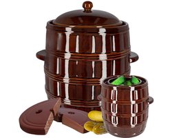 Fermentatiepot 25 Liter - Aardewerk Pot met Deksel en Verzwaartingssteen voor Zuurkool en Komkommer
