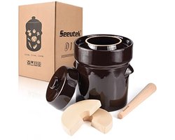 Fermentatiepot 5 Liter - Aardewerk Pot voor Fermenteren, Inleggen van Kimchi, Augurken, Groenten, Kombucha - Glazuur Fermenter met Steen Gewichten, Deksel en Inlegger