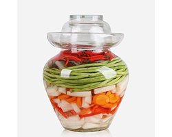 Fermentatiepot Glas – Chinees Komkommerglas met Waterslot – Kristallen Fermentatiepot voor Kimchi & Zuurkool