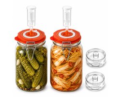 Fermentatiepotten 1,5 L - 2 Stuks met Waterslot en Gewicht - Met Fermentatieventiel en Glasgewicht