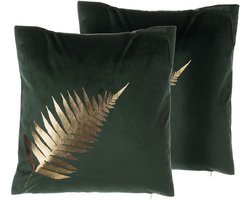FERN - Sierkussen set van 2 - Donkergroen - 45 x 45 cm - Fluweel
