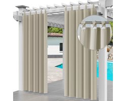 FEROCITY - Buitengordijnen - 220 x 155 cm - 2 Panelen - Terras Pergola Balkon Paviljoen Overkapping - Outdoor Gordijnen - Waterdicht - UV-bestendig - Privacy - Polyester - Beige