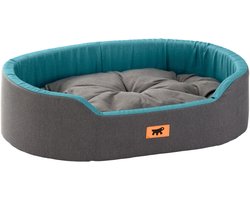 Ferplast Dandy Hondenbed, Afneembaar, Wasbaar Kussen, Katoenen Hoes met Zachte Vulling, Ideaal als Kattenhuis, 45 x 35 x H 13 cm, Blauwgroen