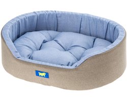 Ferplast Dandy Hondenbed, Afneembaar, Wasbaar Kussen, Katoenen Hoes met Zachte Vulling, Ideaal als Kattenhuis, 65 x 46 x H 17 cm, Lichtblauw