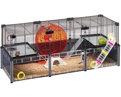 Ferplast Multipla Hamster Large - Modulaire Hamsterkooi - 107,5 x 37,5 x 42 cm - Inclusief Looprad