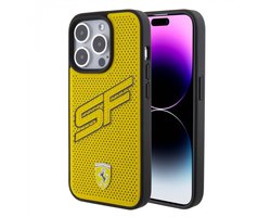 Ferrari Back Cover - Apple iPhone 15 Pro - Geel - Sportief geperforeerd design - Schokabsorberende bumper