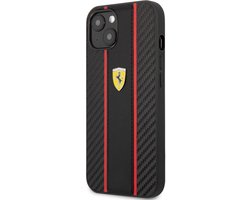 Ferrari Back cover - iPhone 14 Plus & 15 Plus - Zwart - Sportief design met carbon-look