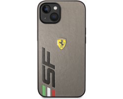 Ferrari Back Cover - Real Leather - iPhone 14 Plus & 15 Plus - Grijs - Sportief Design met SF-logo