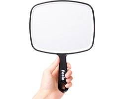 Fesio Handspiegel met Handvat - 15 x 12 cm spiegeloppervlak - Make Up Spiegel/Scheerspiegel/Kappersspiegel - Zwart