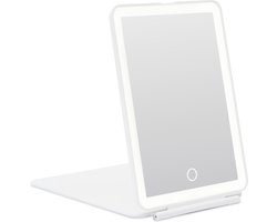 Fesio LED Reisspiegel met Oplaadbare Verlichting - Opvouwbaar - Klapspiegel/Tasspiegel/Make Up Spiegel - Wit