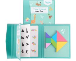 Fesio Tangram Puzzel Magnetisch voor Peuters en Kleuters - Puzzelboek/Magneetboek/Houten Vormenpuzzel - Turquoise