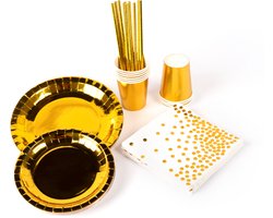 Festivz Wegwerp Servies Set - 10 personen - Gold - Verjaardag - Bruiloft - Feest - Borden Bekers Feestartikelen - Goud Feest