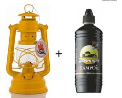 Feuerhand 276 Olielamp / Stormlamp Signaal Geel + 1 liter Farmlight lampolie