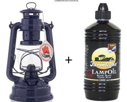 Feuerhand 276  Olielamp / Stormlamp / Stormlantaarn Kobalt Blauw + 1 Liter Farmlight lampolie