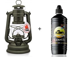 Feuerhand 276 Olielamp / Stormlamp / Stormlantaarn  Olijf groen + 1 liter lampolie