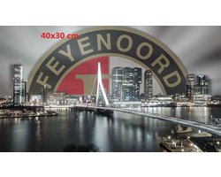 Feyenoord Skyline Rotterdam Groot Wandbord van metaal, Maat: 40x30 cm - METALEN-WANDBORD - MUURPLAAT - VINTAGE - RETRO - HORECA- BORD-WANDDECORATIE -TEKSTBORD - DECORATIEBORD - RECLAMEPLAAT - WANDPLAAT - NOSTALGIE -CAFE- BAR -MANCAVE- KROEG- MAN CAVE