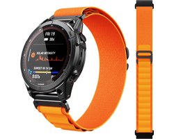 FFO2World Alpine Loop Nylon Sport Bandje 22mm QuickFit – Vervangingsband voor Garmin Fenix E 47mm / Fenix 8 47mm / 7 / 7 Pro / 6 / 6 Pro / 5 / 5 Plus / Quatix 7 Pro / Descent G1 / Epix Gen 2 - Oranje met klassieke 'G'-gesp