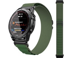 FFO2World Alpine Loop Nylon Sport Bandje 22mm QuickFit – Vervangingsband voor Garmin Fenix E 47mm / Fenix 8 47mm / 7 / 7 Pro / 6 / 6 Pro / 5 / 5 Plus / Quatix 7 Pro / Descent G1 / Epix Gen 2 - Groen met klassieke 'G'-gesp