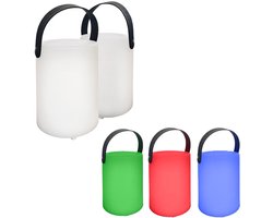 FHL easy! - Mobiele tafellamp Ciro (2-Pak) - 1x 0.8W LED + 0.7W RGB (incl.) - 3000K - Ø11cm, 15cm hoogte - USB-oplaadbaar - IP44 - Wit met zwarte draagriem