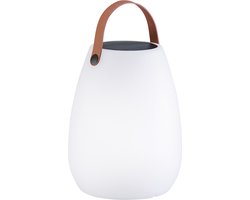 FHL easy! Ruby - tafellamp op zonne-energie - IP44 - 3000K + RGB - Dimbaar- Ø18cm, 35cm hoogte - USB oplaadbaar - Wit met bruine draagriem