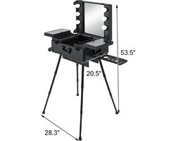 FIBILA Make-Up Tafel - Make-up Spiegel - Make-Up Koffer - LED Verlichting - Aluminium - Zwart