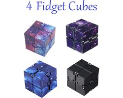 Fidget cube 4 stuks - cube zwart kleuren paars space blauw – Fidget toys – speelgoed jongens – speelgoed meisjes - Anti stress – Cadeau – Fidget pad – Friemel kubus – Fidget gadget – Magic cube - kinderspeelgoed - Sinterklaas