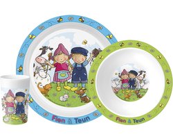 Fien en Teun kinderservies set 3-delig - bord, schaaltje en beker - boerderij - Bambolino Toys
