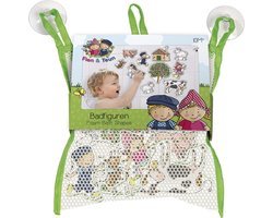 Fien & Teun Badspeelgoed met drijvende foamfiguren - Plakt op tegels - Opbergnet met zuignappen - Peuter en kleuter speelgoed - Voor meisjes en jongens - Vanaf 1 jaar - Speelgoed kinderen - Bambolino Toys