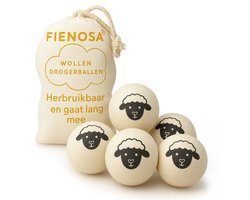 Fienosa Drogerballen 6 stuks – 100% Nieuw-Zeelandse Schapenwol – Herbruikbare Wasdrogerballen – Verkort Droogtijd & Bespaart Energie – Antistatisch, Natuurlijke Wasverzachter – Inclusief Opbergzakje